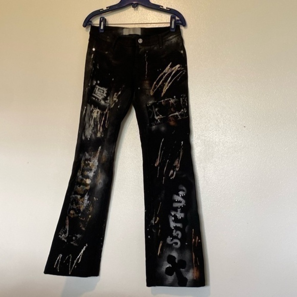 Beverly rockstar black button zip back pocket jeans size 7